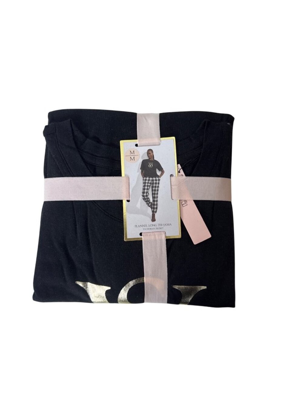 Victorias Secret Flannel Long Tee-Jama Set Black & Plaid M